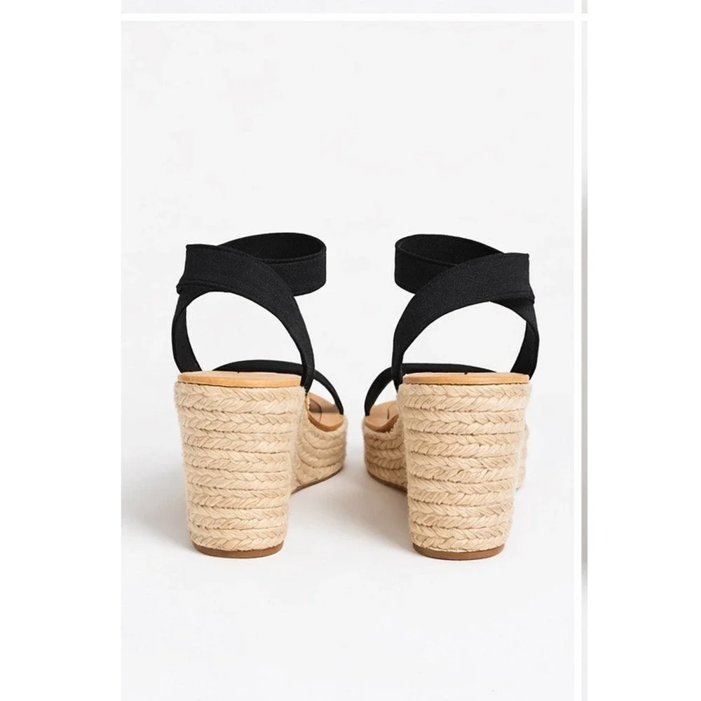 Dolce Vita Black Espadrille Wedge Sandals 9 Ankle Strap Platform Summer Boho